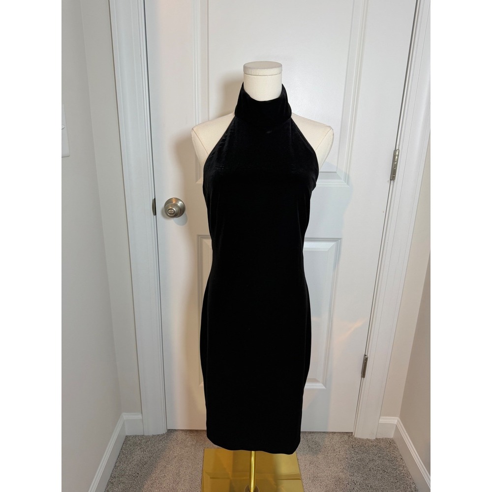 Lauren Ralph Lauren Black Velvet Halter Mock Neck Dress Size 6 Holiday Luxury